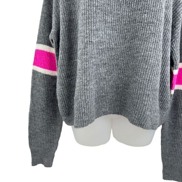 John & Jenn Varsity Stripe Gray Pink Mock Neck Pullover Sweater Top Medium NEW - Picture 5 of 13